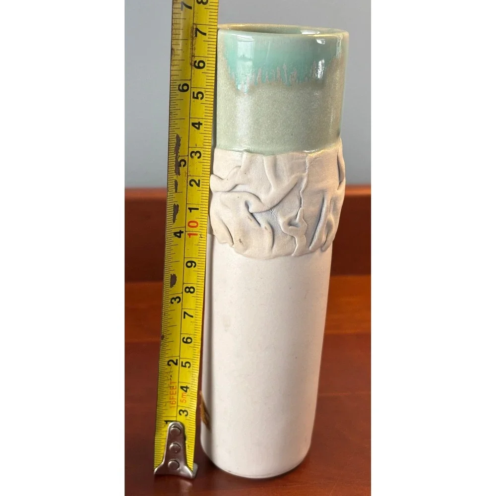 Don Drumm Studios Signed Ceramic‎ Bud Vase Seafoam Green Drip Glaze 7 Inch